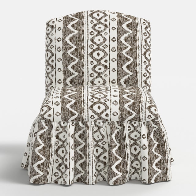 Spritely Home Ashburn Ruffle Slipper Chair in Linny Ikat Brown For Sale - Image 4 of 7