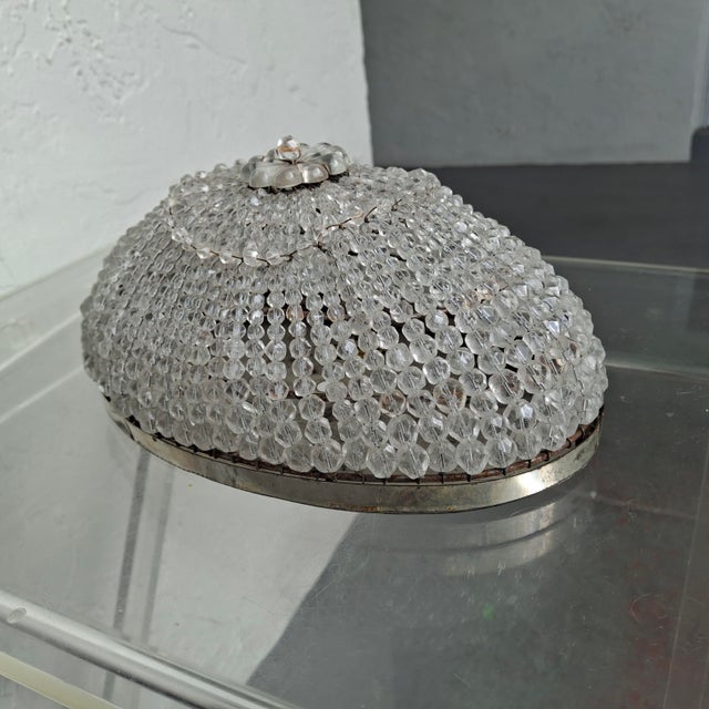 1940's Hollywood Regency Cut & Beaded Crystal 2 Light Ceiling Flush Mount / Wall Sconce Fixture For Sale - Image 10 of 12