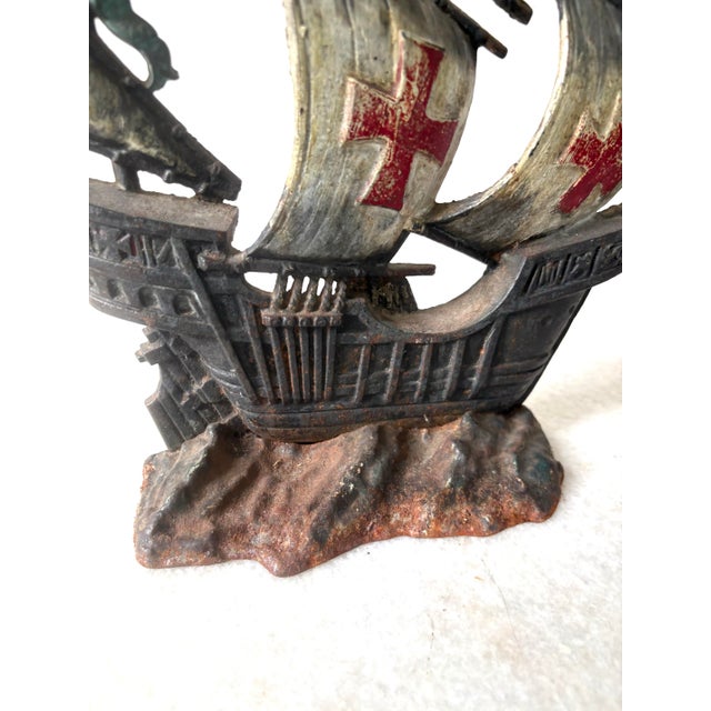 Antique Cast Iron Spanish Galleon or Santa Maria Sailing Ship Doorstop For Sale - Image 4 of 4