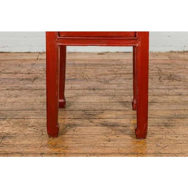 Red Late Qing Dynasty Red Lacquer Side Table with Single Drawer and Horse Hoof Feet For Sale - Image 8 of 12