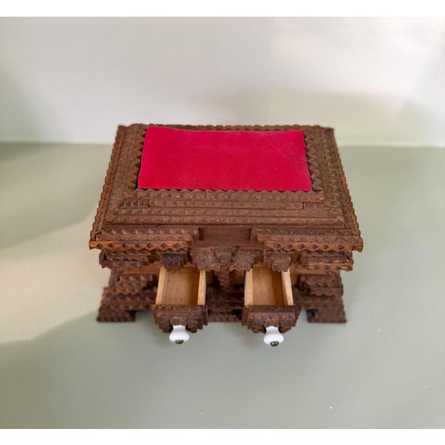 Late 19th Century Signed Tramp Art Sewing Box, Folk Art Pincushion Chest With Drawers For Sale - Image 5 of 8