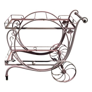 Antique Salterini Mt Vernon Wrought Iron Art Nouveau Pink Serving Bar Tea Cart For Sale