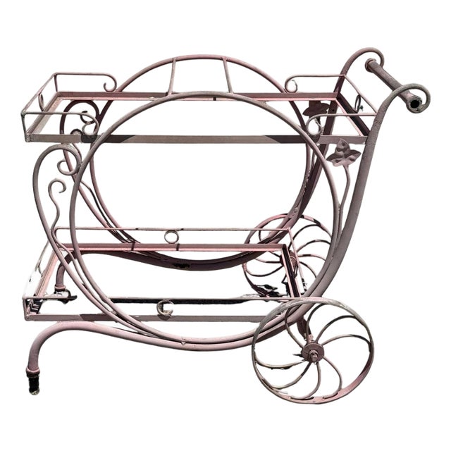 Antique Salterini Mt Vernon Wrought Iron Art Nouveau Pink Serving Bar Tea Cart For Sale