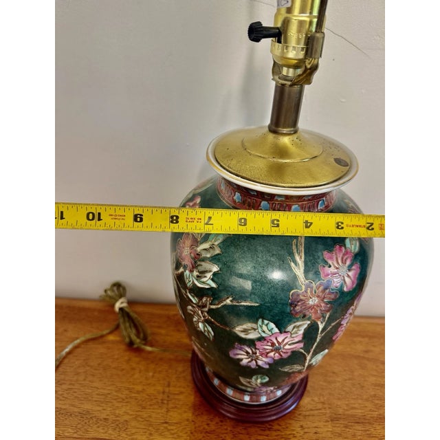 Vintage Asian Floral Cloisonne Style Ceramic Ginger Jar Table Lamp Hand Painted For Sale - Image 15 of 15