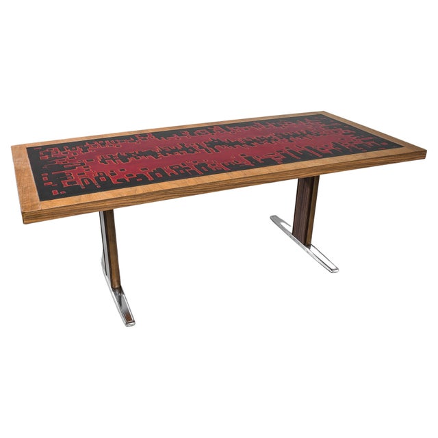 20th Century Scandinavian Metal Coffee Table with Wooden Top For Sale - Image 15 of 18