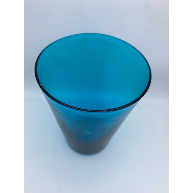 Mid-Century Modern Mid-Century Modern Hand-Blown Turquoise Vase For Sale - Image 3 of 6