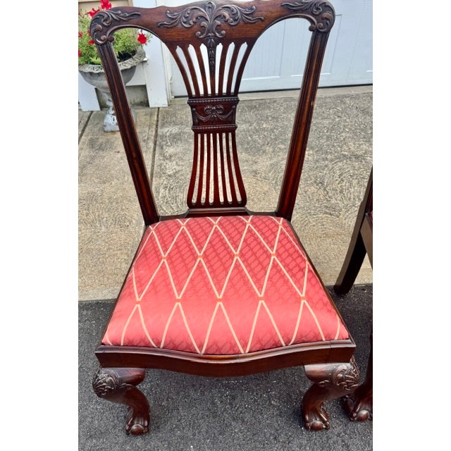 Mid 20th Century Vintage Mahogany Set of 4 English Chippendale Style Dining Chairs Ball and Claw Feet For Sale - Image 5 of 17
