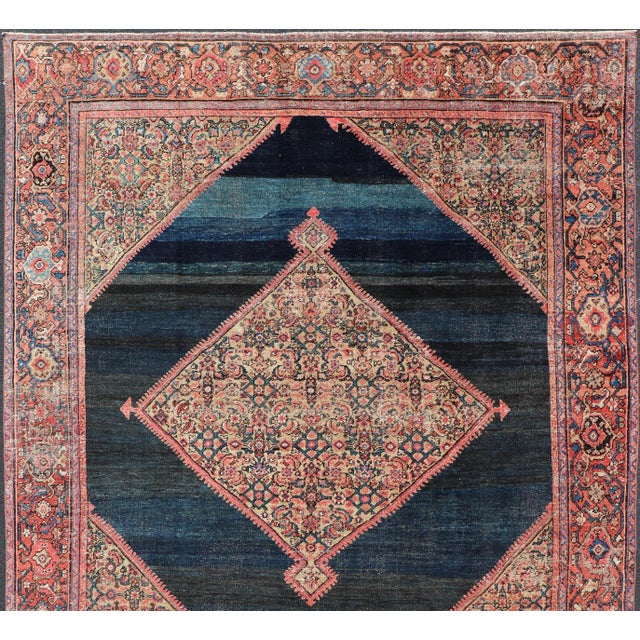 Antique Persian Sultanabad Rug With Medallion on a Navy Blue Field For Sale - Image 4 of 15