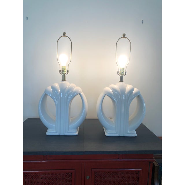Beautiful Art Deco Revival Ceramic Lamps. Nice visual interest in design and movement. Shade for staging and not included.