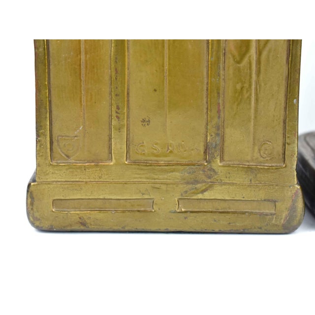 Antique Rare Hand Painted Armor Bronze "The Bookworm" Polychrome Scholar on Library Ladder Bookends - A Pair For Sale - Image 9 of 14