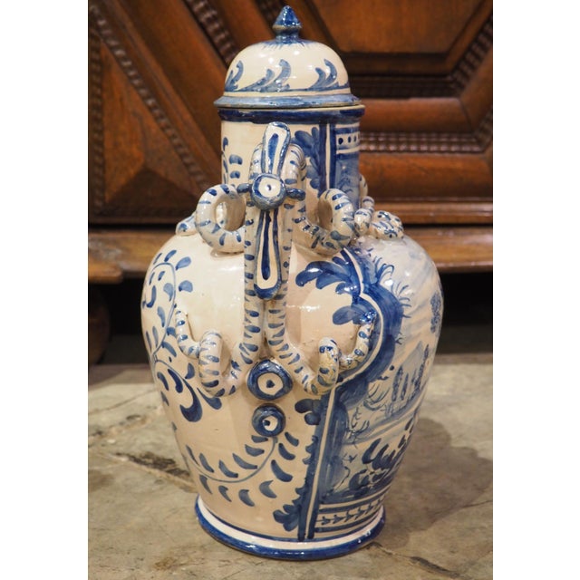 Antique Blue and White Lidded Vases From Savona, Italy, Circa 1800 For Sale - Image 4 of 12