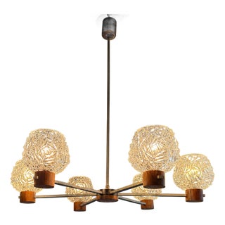 Mid-Century Modern 6-Arm Chandelier with Pressed Glass Shades, Late 20th Century For Sale