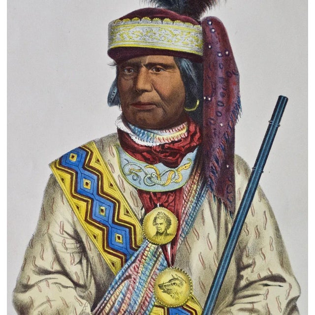 Billy Bowlegs, Seminole Chief: Original McKenney & Hall Hand-Colored Lithograph, 1865, Framed For Sale - Image 4 of 7