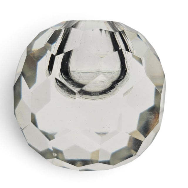 Glass Pair of Contemporary Faceted Crystal Ball Candlesticks, 3.375 Inches For Sale - Image 7 of 8