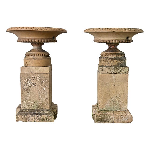 Beige English Pair of 19th Century Cast Stone Garden Urns For Sale - Image 8 of 16