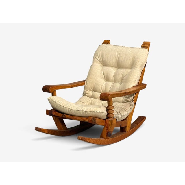 Mid-Century Modern Collden, Swedish Modern, Large Rocking Chair, Pine, Fabric, Sweden, 1970s For Sale - Image 3 of 14
