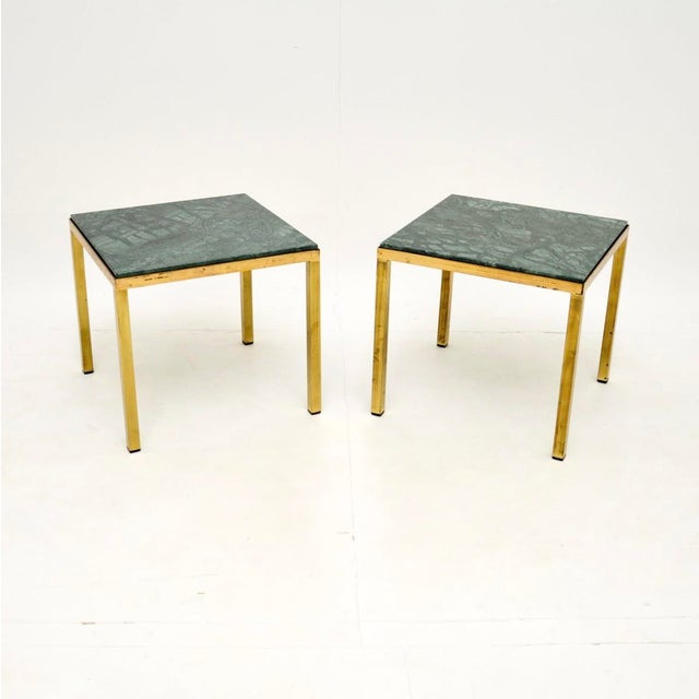 Gold Vintage French Brass Side Tables with Marble Tops, 1970, Set of 2 For Sale - Image 8 of 8