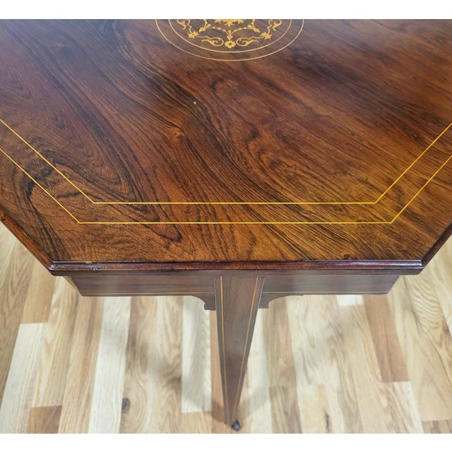 19th C English Edwardian Inlaid Rosewood Octagonal Center Table For Sale In New York - Image 6 of 16