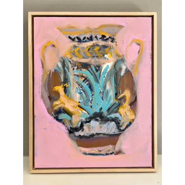 Folk Art "Terra Cotta Vase With the Yellow Horse" a Framed Original Painting by Shann Spishak For Sale - Image 3 of 6