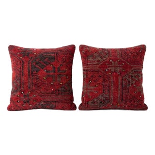 Anatolian Oushak Rug Pillow Cover 15'' X 15'' - Set of Two For Sale