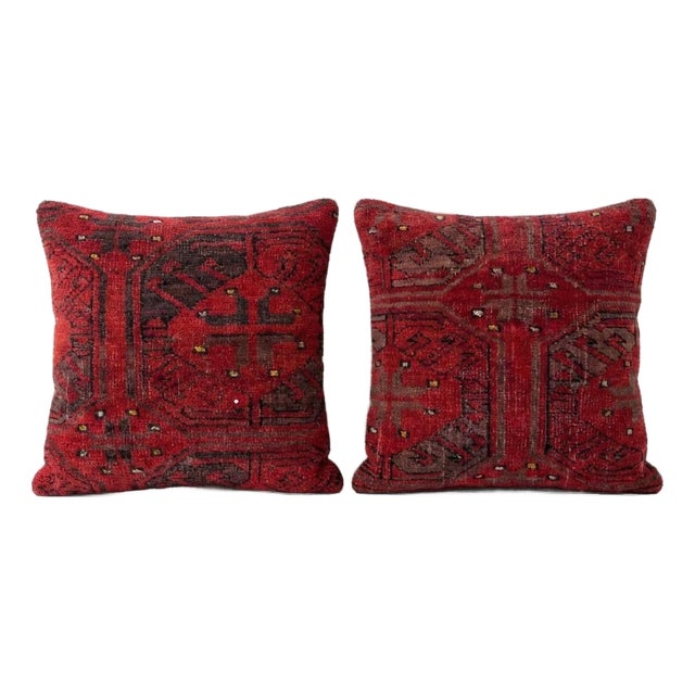 Anatolian Oushak Rug Pillow Cover 15'' X 15'' - Set of Two For Sale