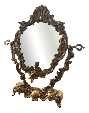 Vintage Brass Cheval Table Mirror, 1920s