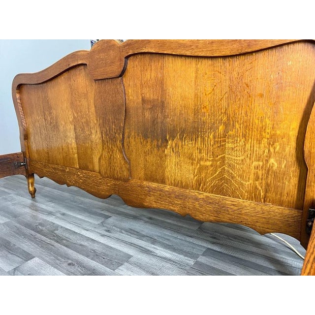 Vintage French Louis XVI Oak Double Bed Frame with Carved Headboard For Sale - Image 10 of 11