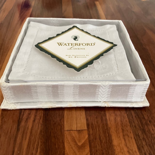 White 1990s Waterford Seahorse Hemstitched Cocktail Napkins in Original Box Set of 6 For Sale - Image 8 of 10