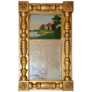 Early 20th Century Gold Gilded Mirror With Reverse Painting For Sale