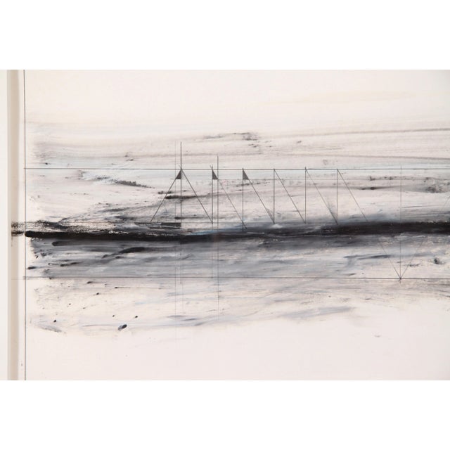 Postmodern Vintage Modernist Graphite and Tempera on Paper Constructivist Painting For Sale - Image 3 of 11