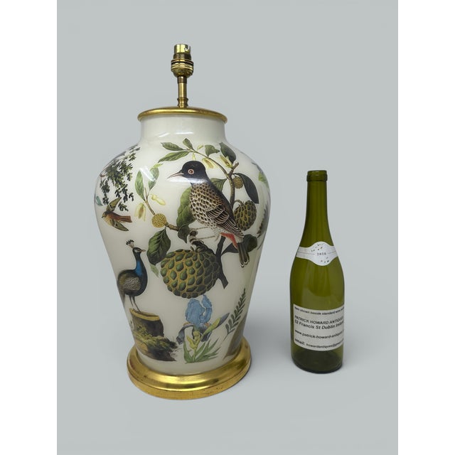Bronze Antique French Hand Painted Still Life Birds Ormolu Table Lamp Bronze Mid Century For Sale - Image 8 of 9