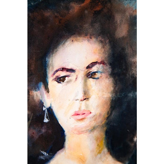 1970s Mid Century Modern Painting Portrait Original Art Artist Woman Watercolor Signed For Sale - Image 5 of 12