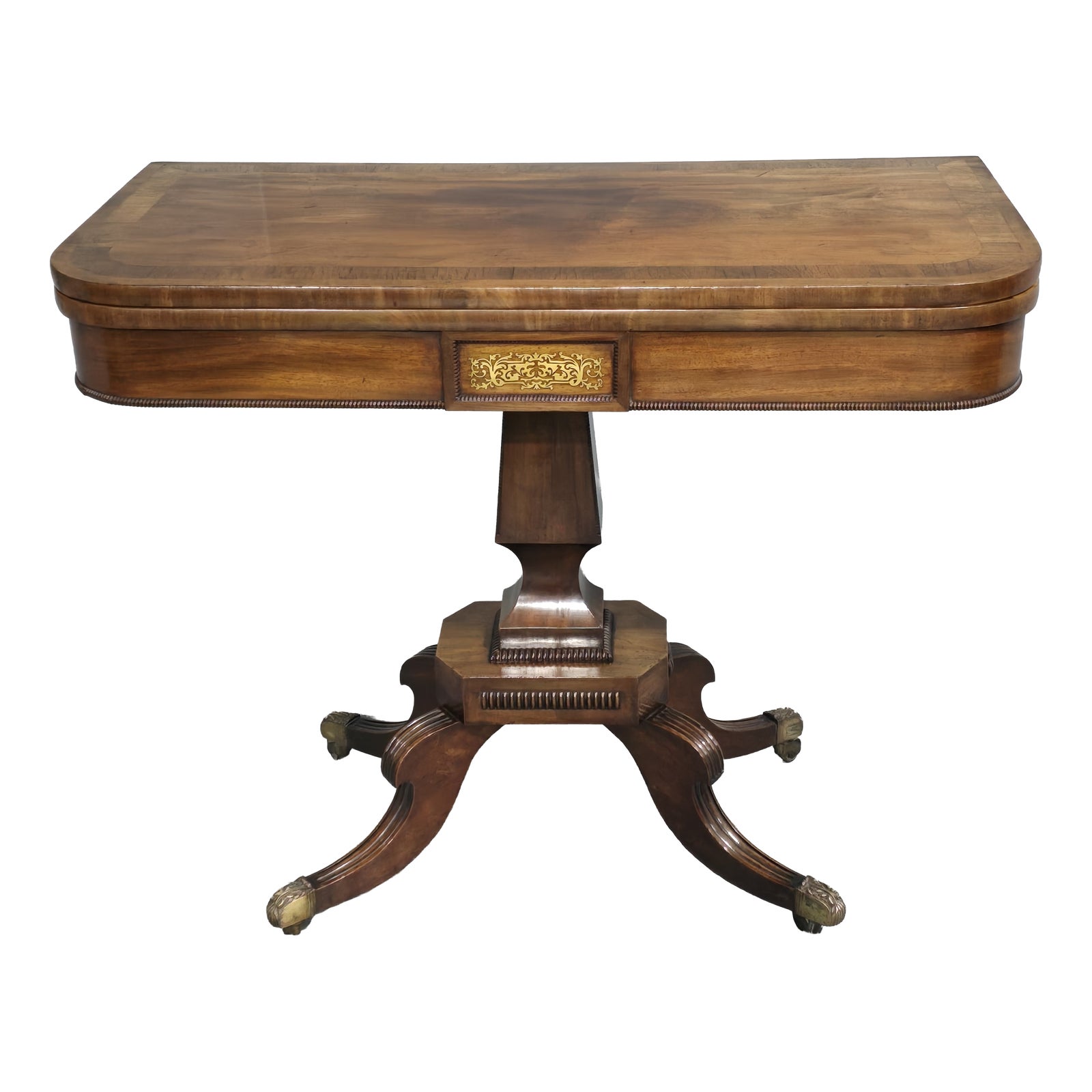 Antique Regency Brass Inlaid Card Table, 1820 | Chairish