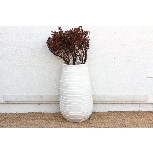 White Tall Ribbed Mediterranean Barrel Planter For Sale - Image 8 of 8