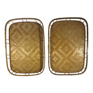 1970s Bamboo Trays With Diamond Pattern - a Pair For Sale