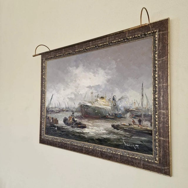 Jan Bevort, View to Port Rotterdam, 20th Century, Oil on Canvas, Framed For Sale - Image 3 of 9