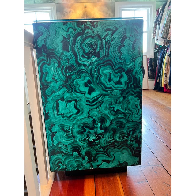 Contemporary Hollywood Regency Faux Malachite Cube Tables - A Pair For Sale - Image 3 of 8