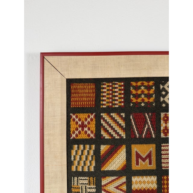 1970s 1970s Vintage Geometric Hand Embroidered Needlepoint Textile Wall Art, Framed For Sale - Image 5 of 12
