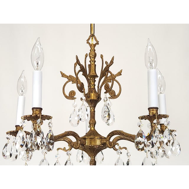 Antique 5 Light Beautiful Bonny Bitty Brass Cut Lead Glass Crystal Chandelier For Sale In South Bend - Image 6 of 12