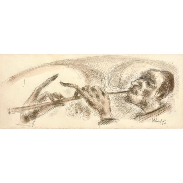 Chaim Gross, Chaim Gross Judaica Jewish Watercolor Painting Rabbi Klezmer Music WPA Artist, c.1960's For Sale