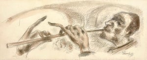 Chaim Gross, Chaim Gross Judaica Jewish Watercolor Painting Rabbi Klezmer Music WPA Artist, c.1960's