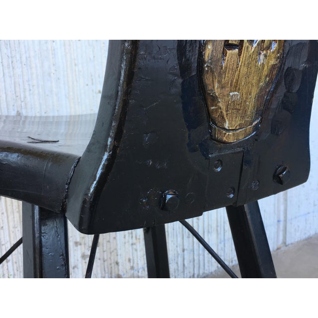Brown Vintage Spanish Sgabello Carved Side Chair or Stool For Sale - Image 8 of 11