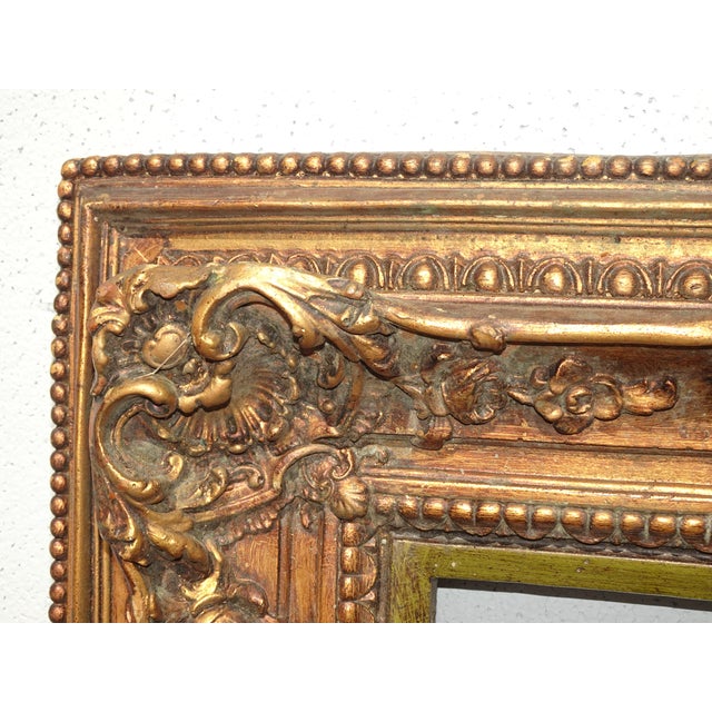 Sculpture Materials 36 5/8" H Vintage French Country Gold Ornate Picture Frame W Green Inner Strip For Sale - Image 7 of 14