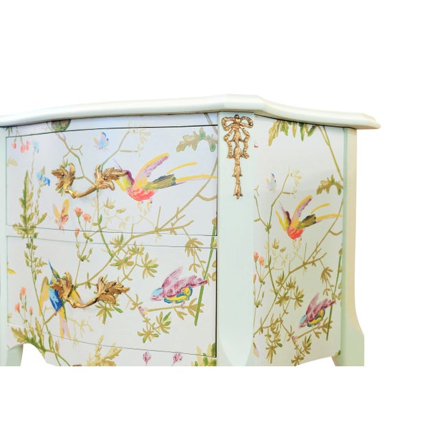 1950s A Pair of Louis XV Style Bedside Tables With Floral Design and Marble Tops For Sale - Image 10 of 11