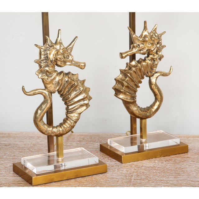 Metal Bespoke Seahorse Bronze Table Lamps - A Pair For Sale - Image 7 of 10