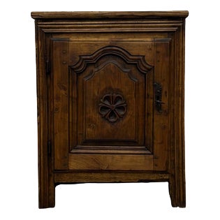 Small 19th-Century Walnut Cabinet with Decorated Door For Sale