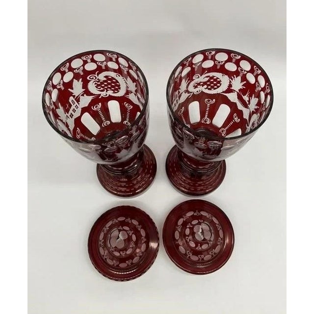 Early 20th Century Bohemian Red Cut to Clear Crystal Lidded Urn Vase For Sale - Image 6 of 7