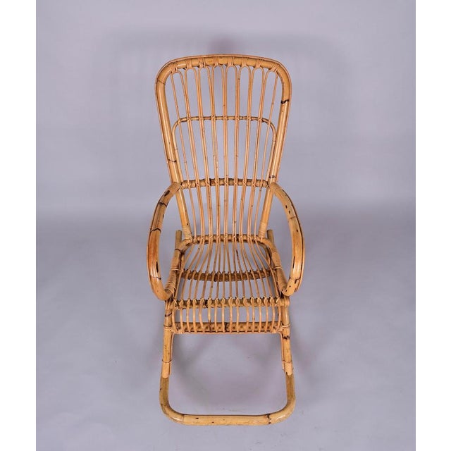 Mid-Century Italian French Riviera Curved Rattan and Bamboo Rocking Chair, 1970s For Sale - Image 16 of 18