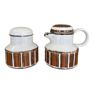 Vintage Mid-Century Modern Midwinter Pottery Creamer and Lidded Sugar Bowl Set, Hand-Painted in England