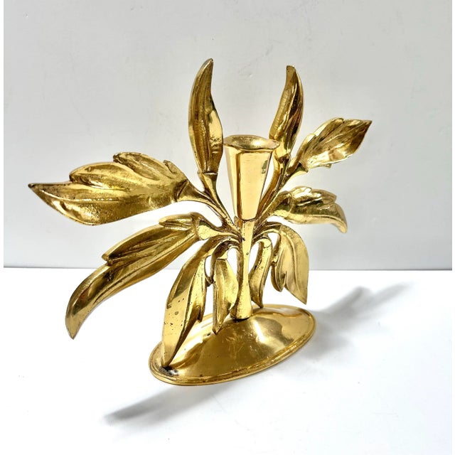 Art Nouveau 1980s Hollywood Regency Sculptural Brass Floral Candlestick Centerpiece For Sale - Image 3 of 7